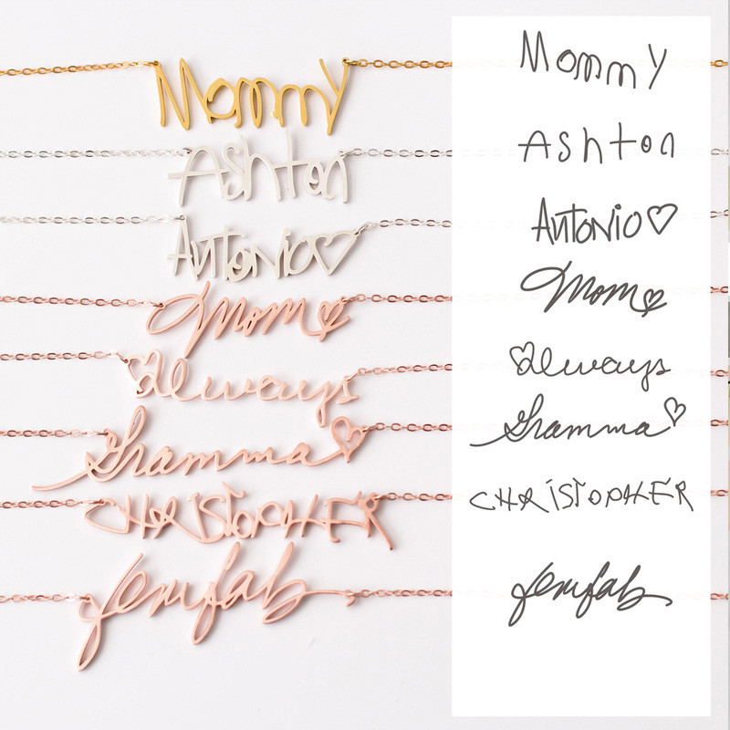 Personalized Net Red Jewelry Signature English Alphabet Necklace Stainless Steel Handwritten Signature No Necklace One Piece Customized