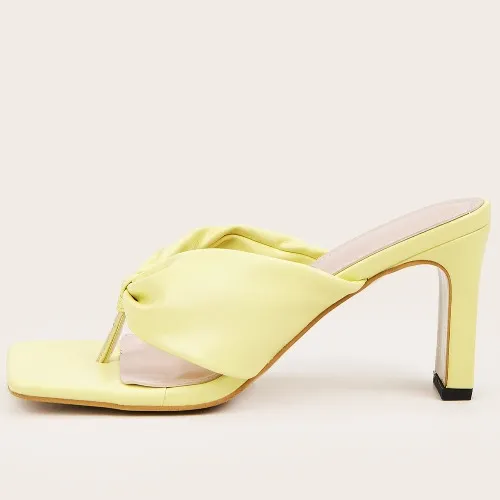Macaron Sexy Modern Trendy Fan Feet Wide Flip flops High Heels European And American Atmosphere Yellow - Shop at LoveMi