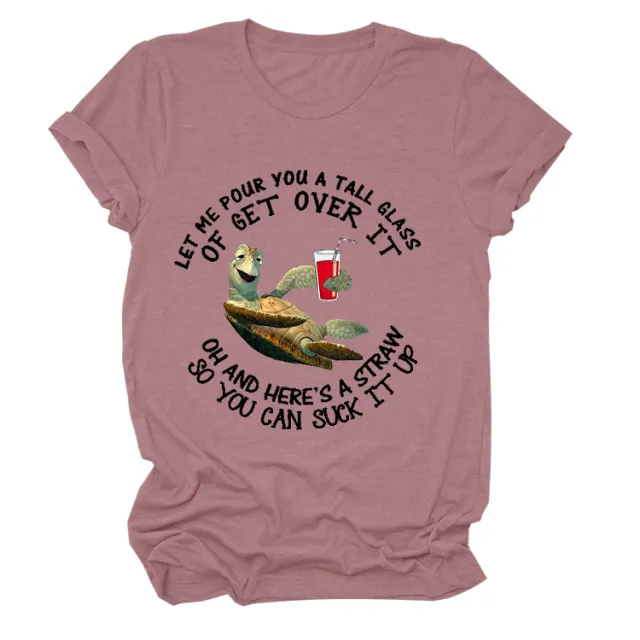 Let Me Pour You A Tall Glass Turtle Print Short Sleeve Round Neck Loose Bottoming T Shirt Women 3 Style - Shop at LoveMi