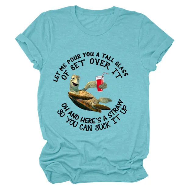 Let Me Pour You A Tall Glass Turtle Print Short Sleeve Round Neck Loose Bottoming T Shirt Women 14 Style - Shop at LoveMi