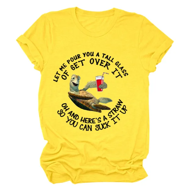Let Me Pour You A Tall Glass Turtle Print Short Sleeve Round Neck Loose Bottoming T Shirt Women 5 Style - Shop at LoveMi
