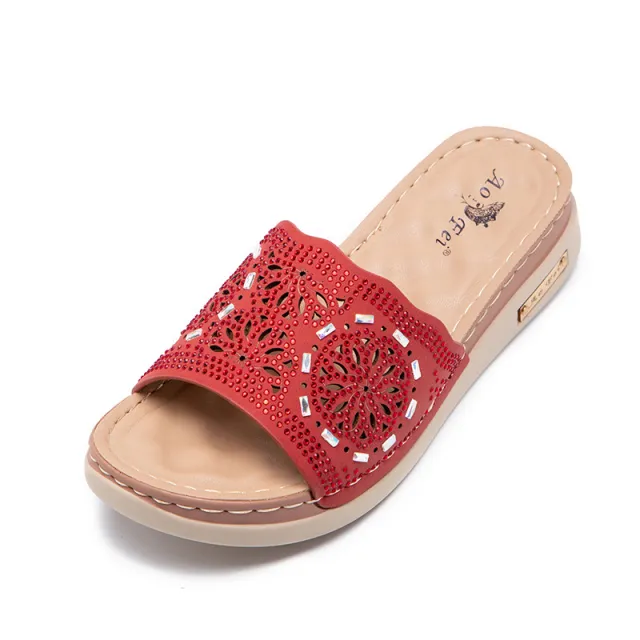 New Cross Border Slippers For Women To Wear Fashion Casual Rhinestone Clearance Hollow Out European And American Women'S Sandals Red - Shop at LoveMi