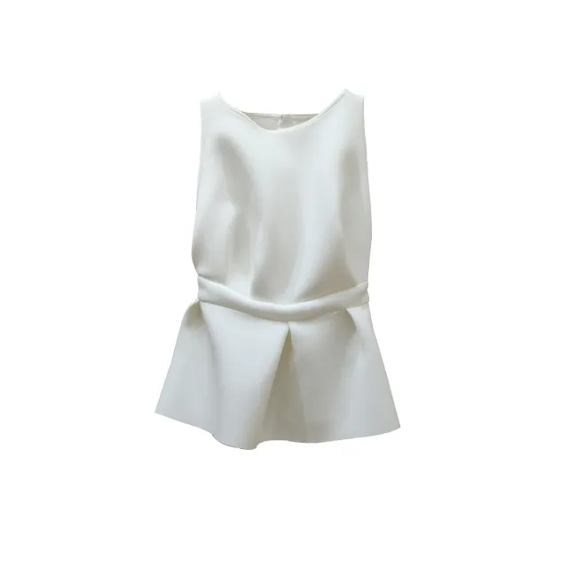 Sleeveless Vest with Ruffled Waist and Fluffy Thinness White - Shop at LoveMi