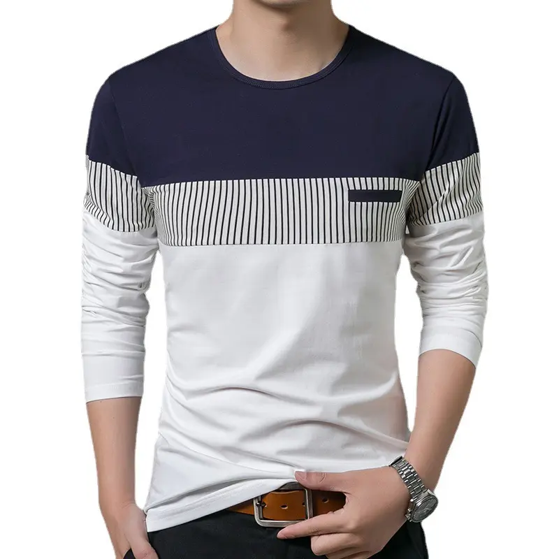 Men's Fake Pocket Slim Vertical Stripes Color Blocking Long