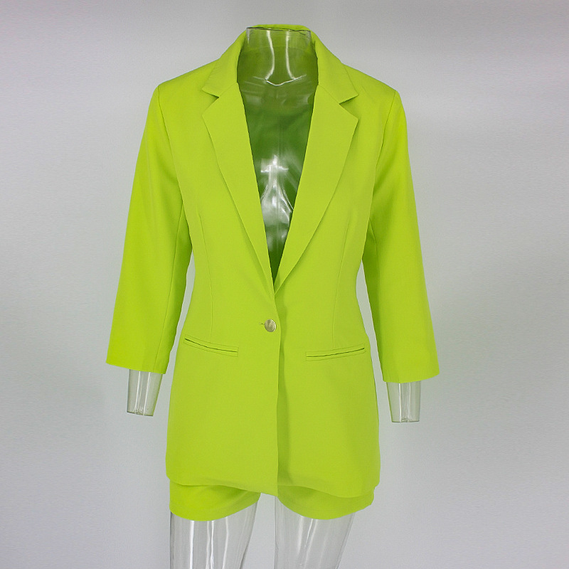 Lapel Collar Suit Jacket Shorts Solid Color