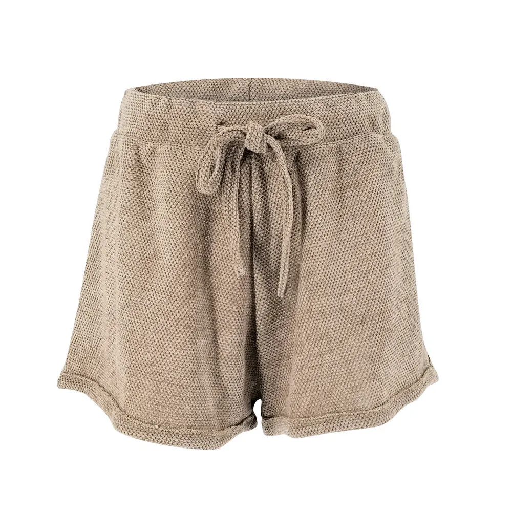 Sexy Tied Wide Loose Hem Design Casual Shorts - Brown
