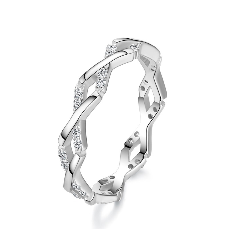 S925 Sterling Silver Ring Women'S Micro-Inlaid Line Ring Tail Ring