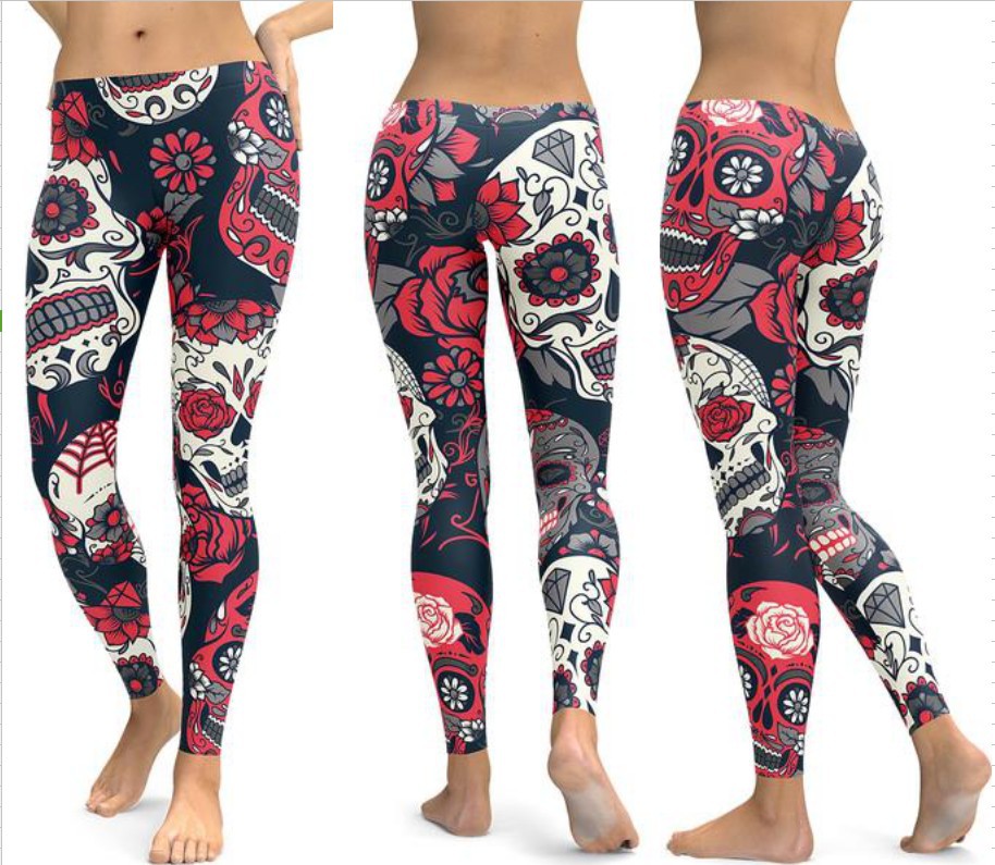 Fashion Crystal Skull Skinny Yoga Pants Slim Hip Lift 4 Colors 4 Yards
