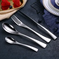 Set Black Stainless Steel Cutlery Korean Dinnerware Set Gifts Mirror Polishing Silverware Sets Scoop Knife and Fork Sets - Silver - View 1