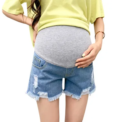 Fashion Frayed Maternity Fashion Shorts - Light Blue