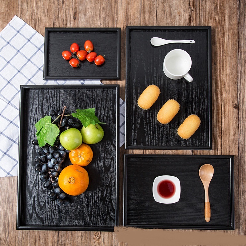 Title 1, New Cutlery Black Rectangular Wooden Tray