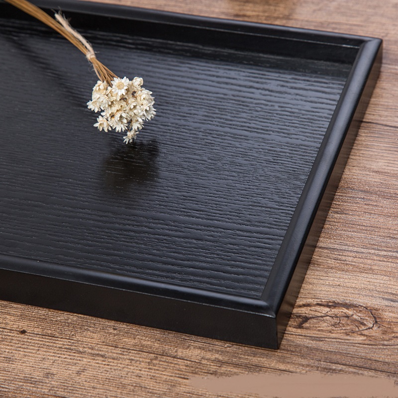 Title 5, New Cutlery Black Rectangular Wooden Tray