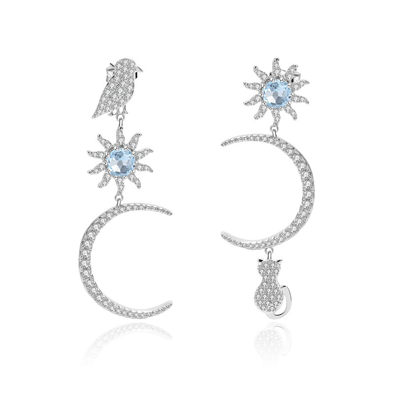 Sun Moon And Stars Asymmetric Niche Original Design Star And Moon Earrings