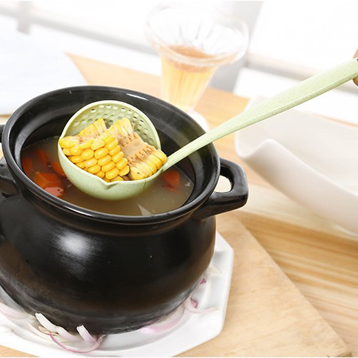 Wheat Straw Long-Handled Dual-Use Large Soup Ladle Colander Thickened Hot Pot Scoop Plastic Porridge Spoon Hot Pot Soup Spoon