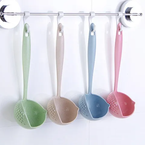 Wheat Straw Long-Handled Dual-Use Large Soup Ladle Colander