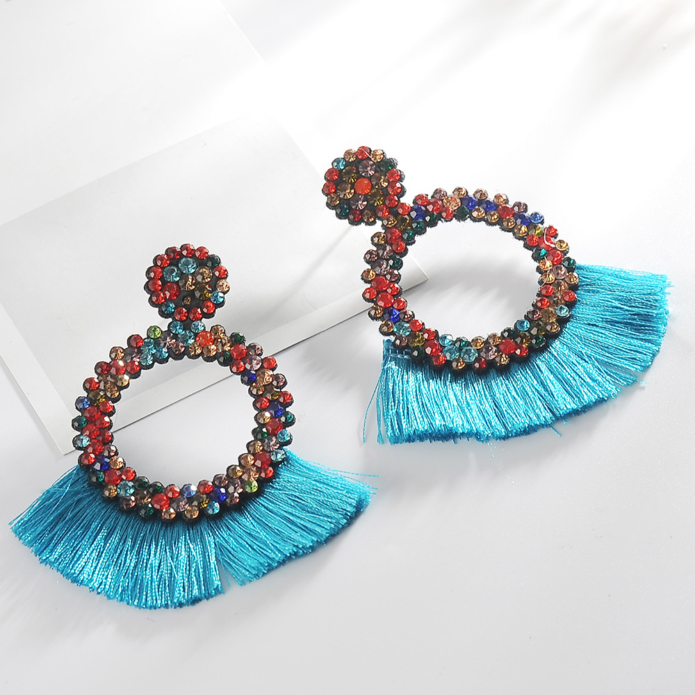Women's rhinestone Tassel Earrings Exaggerated Colorful Geometric Big Earrings