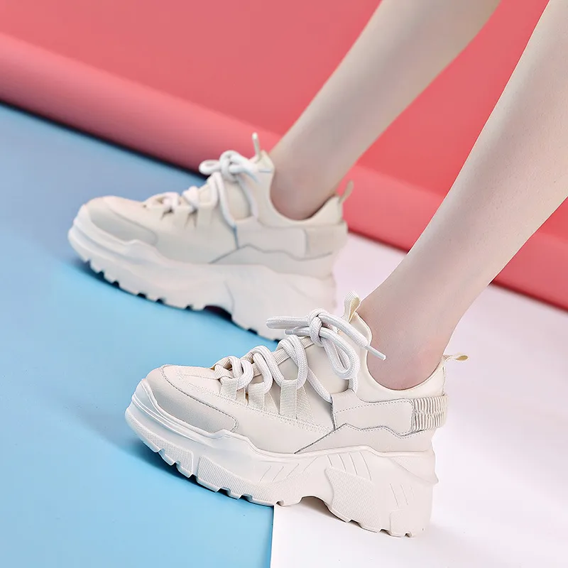 Increased Daddy Shoes White Shoes Women - Beige