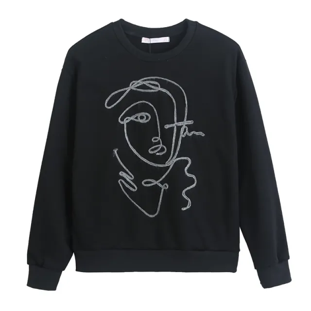 Trendy Simple Style Long Sleeved Girl Printed Sweater Women Black - Shop at LoveMi