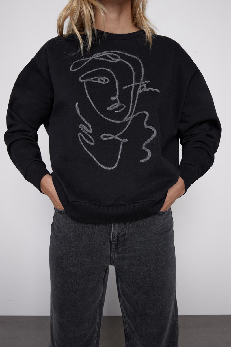 Trendy Simple Style Long-Sleeved Girl Printed Sweater Women