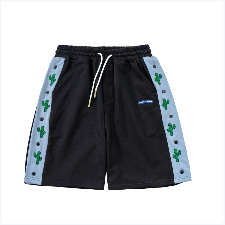 Stitching Color Cactus Print Casual Shorts For Men And Women