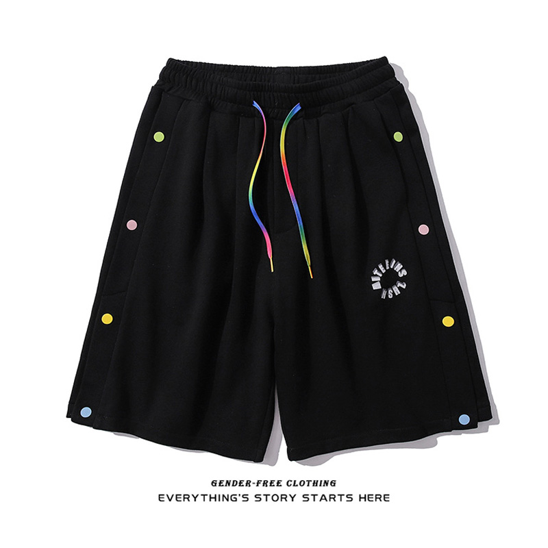 Color Drawstring Button Trimming Shorts For Men And Women Casual Sports
