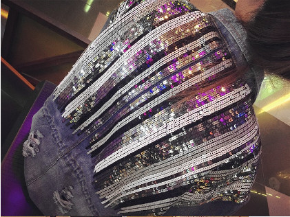 Women New Spring Personality Sequins Denim Jacket Autumn Casual Loose Korean Style Jean Coat Summer High Street Out Wear Clothes