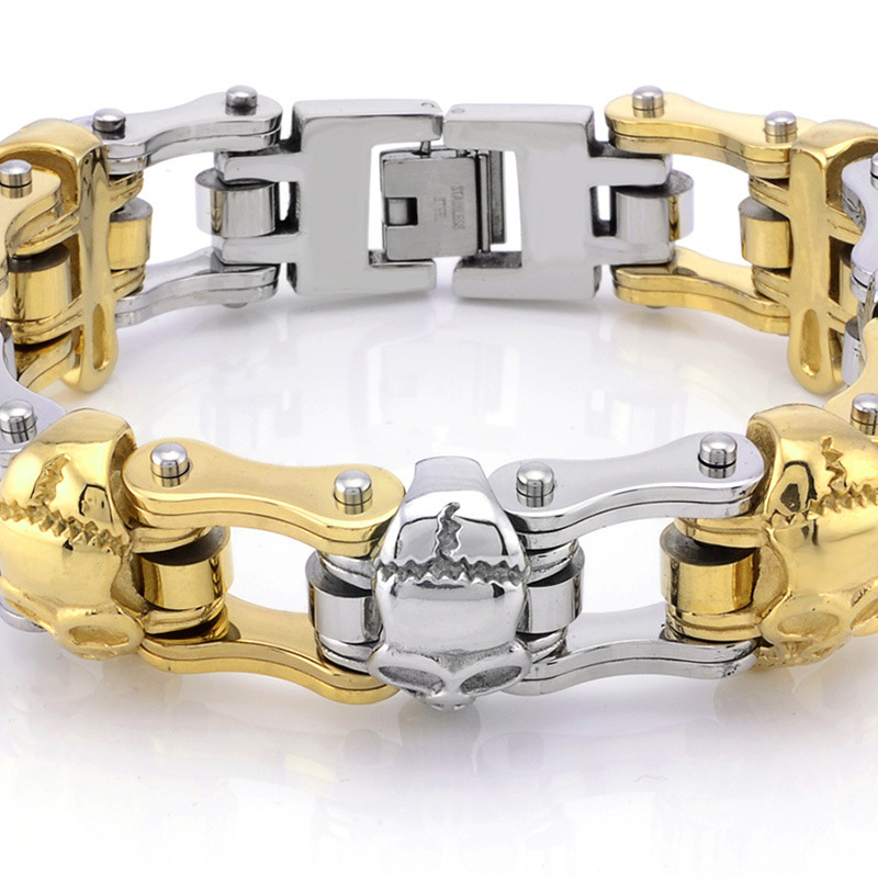 Men's Stainless Steel Skull Ghost Head Bicycle Chain Bracelet