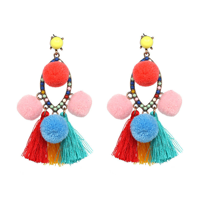 Earrings Plush Ball Tassel Earrings