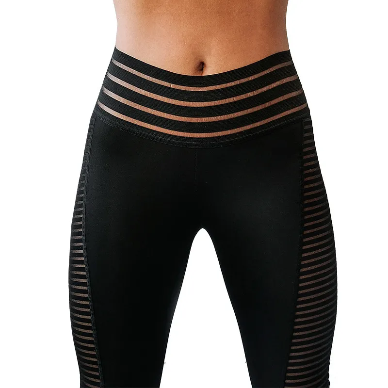 Yoga Pants Mesh Stitching Cross-border Fitness Pants - Black