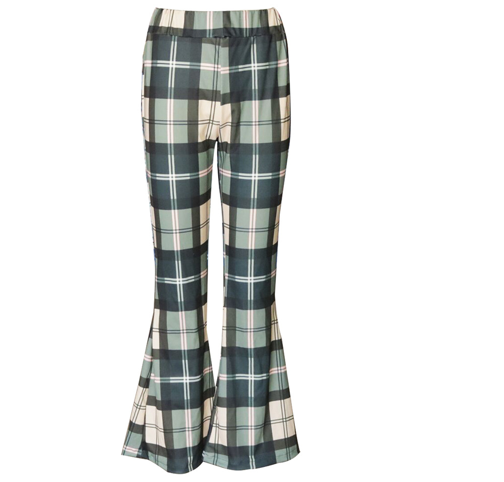 Title 5, Ladies Plaid Print Fashion Slim Bootcut Trousers