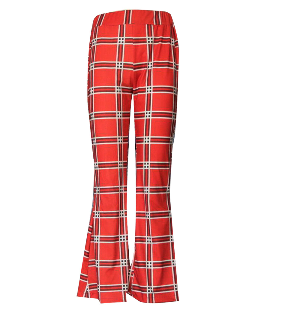 Ladies Plaid Print Fashion Slim Bootcut Trousers