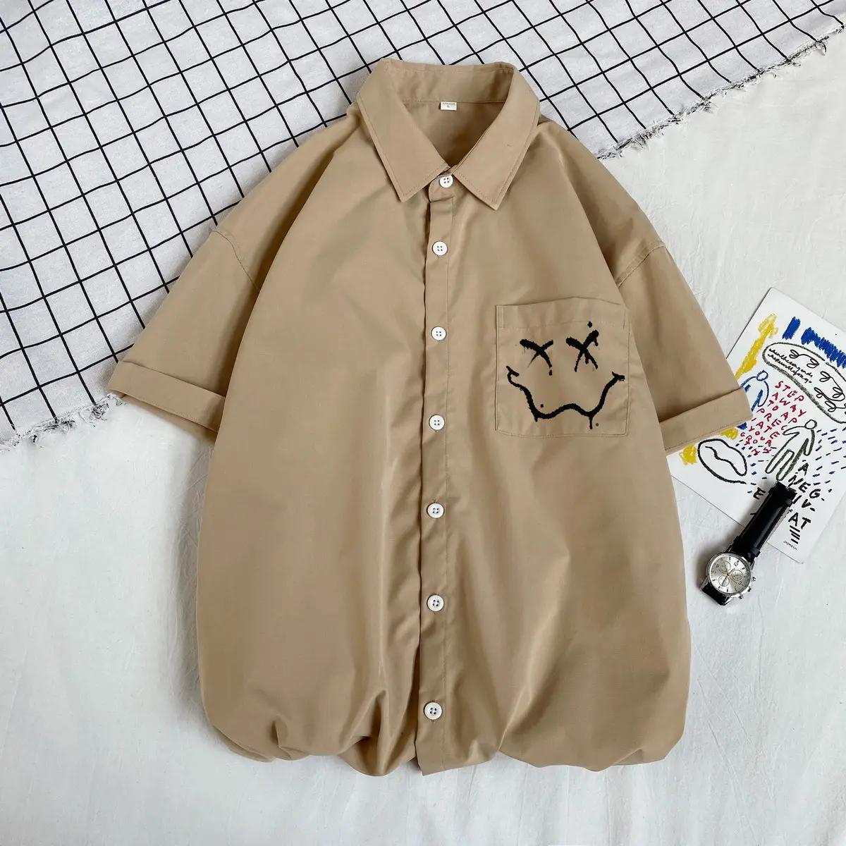 Men's Thin Coat Sunscreen Shirt Personalized Smiley Print Shirt