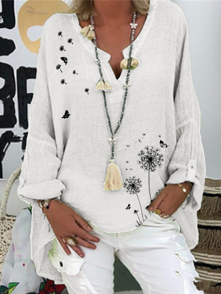 Loose Casual Solid Color Half-sleeved Bohemian Shirt V-neck Top