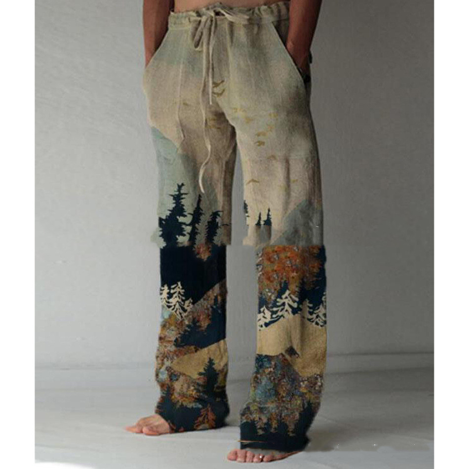 New Style Men's Trousers Brown Solid Color Hem Print Ordinary Casual Pants