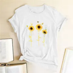 European And American Cross-Border Creative Printing Round Neck Cotton Short Sleeve Female T - White - View 1