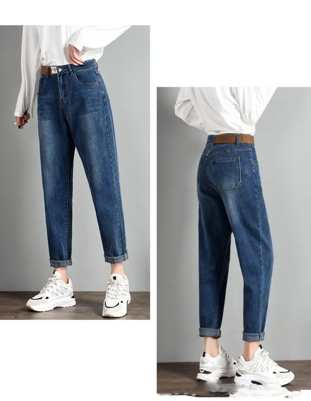 Jeans Women's Loose High Waist Harem Carrot Pants Dark Blue - Shop at LoveMi