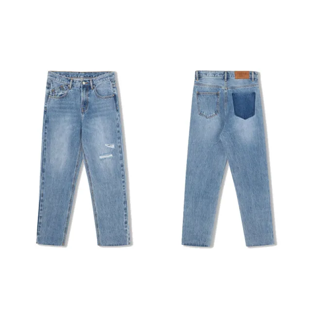 Women's High Waist Loose Straight Leg Pants Slimming Light Colored Jeans With Holes Blue - Shop at LoveMi