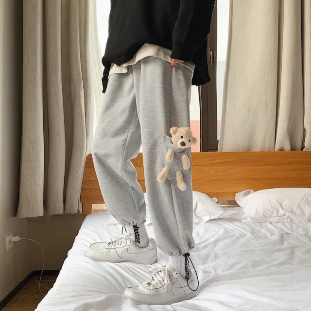 Women's autumn and winter design pocket bear guard pants Gray Plus Velvet - Shop at LoveMi