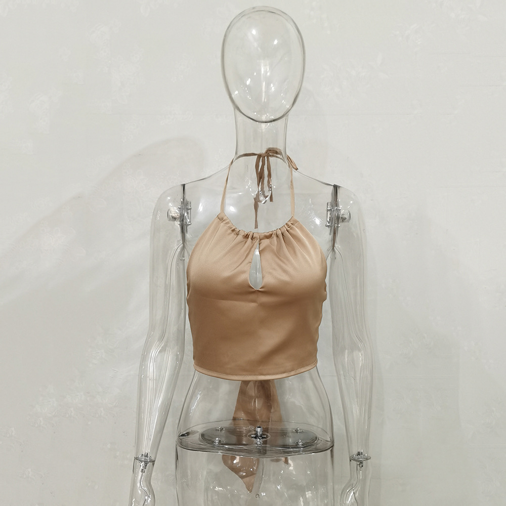 Title 3, Cryptographic Fashion Satin Halter Crop Tops Sl...