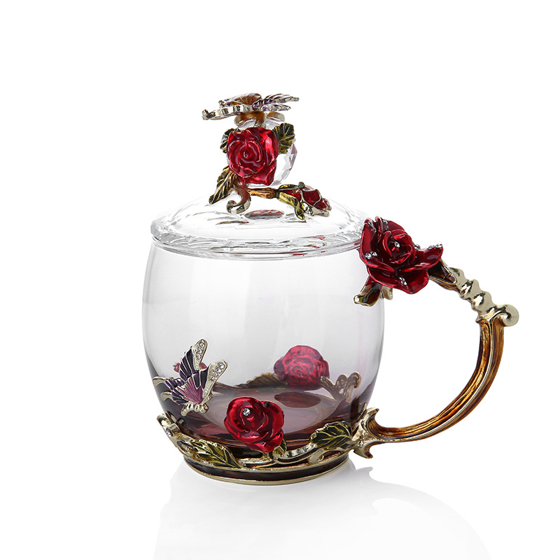 Enamel Rose Heat-resistant Glass Cup