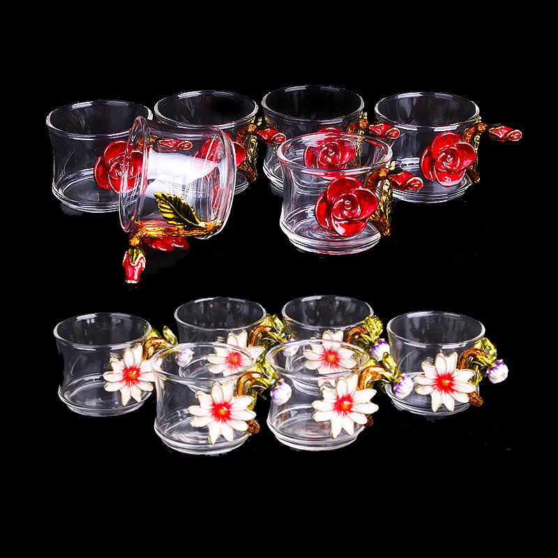 Heat-Resistant Crystal Glass Kung Fu Tea Black Tea Set Enamel Color Flower Tea Cup