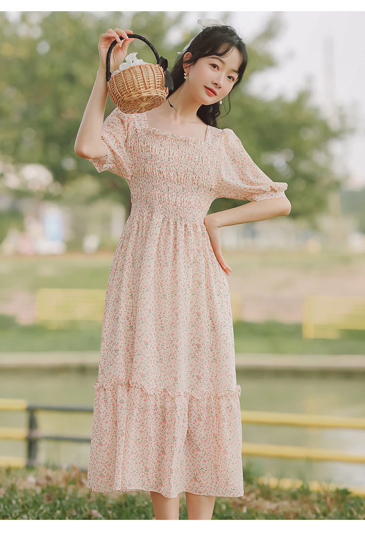 Seaside Vacation Beach Dress Spring French Puff Sleeve Super Fairy