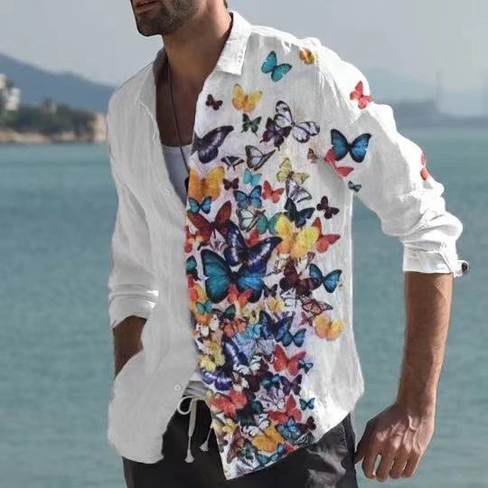 Fashion Casual Cardigan Printed Men's Shirt