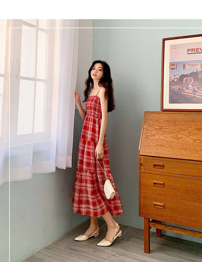 Check Waist cChiffon Dress With Slim Temperament