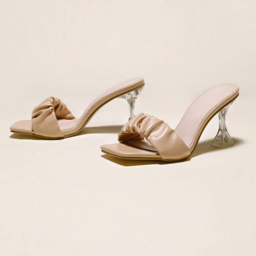 Sandals And Slippers Women'S Summer High-Heeled Shoes With Stiletto Square Head Half Slippers