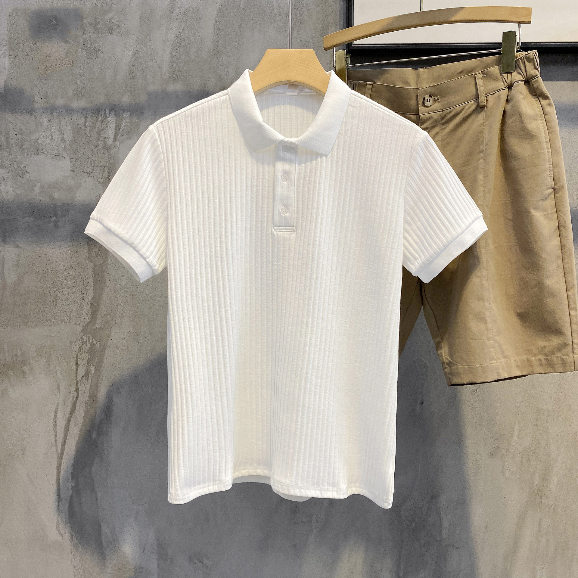 Luud Soft Waxy Cord Silk Lapel Short-Sleeved Shirt Men'S Comfortable All-Match T-Shirt Summer Self-Cultivation Breathable Polo Shirt Tide