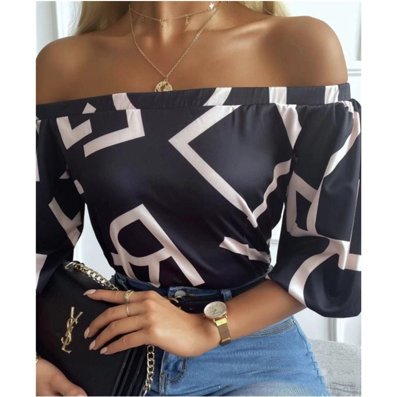 Women's New One-Shoulder Printed T-Shirt Top