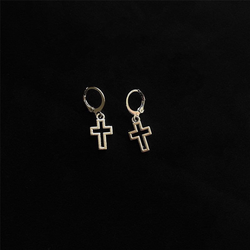 Dark Harajuku Vintage Love Cross Lace Bow Earrings