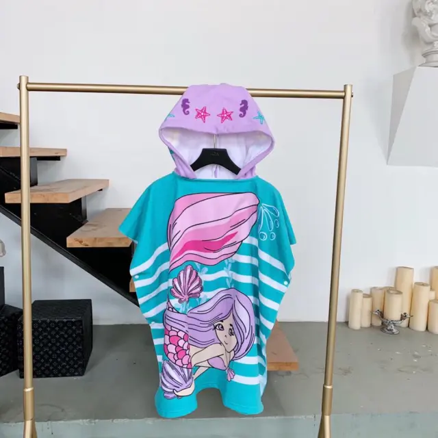 Hooded Bathrobe Cloak For Boys And Girls Shell Mermaid 75X150Cm - Shop at LoveMi