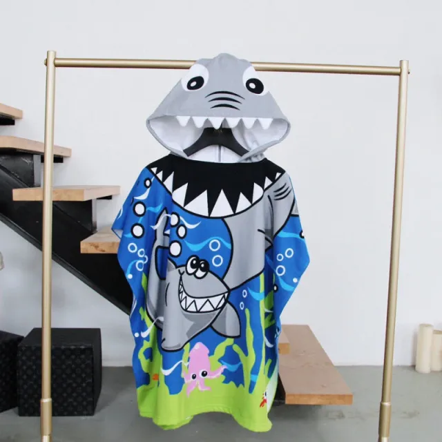 Hooded Bathrobe Cloak For Boys And Girls Big Shark 75X150Cm - Shop at LoveMi